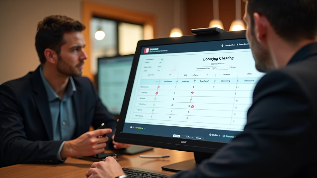 Sistema di prenotazione online mostrato su computer in ufficio di gestione ristorante