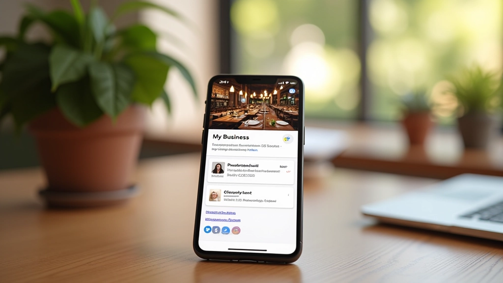 Profilo Google My Business completo su schermo mobile con informazioni ristorante e foto locale